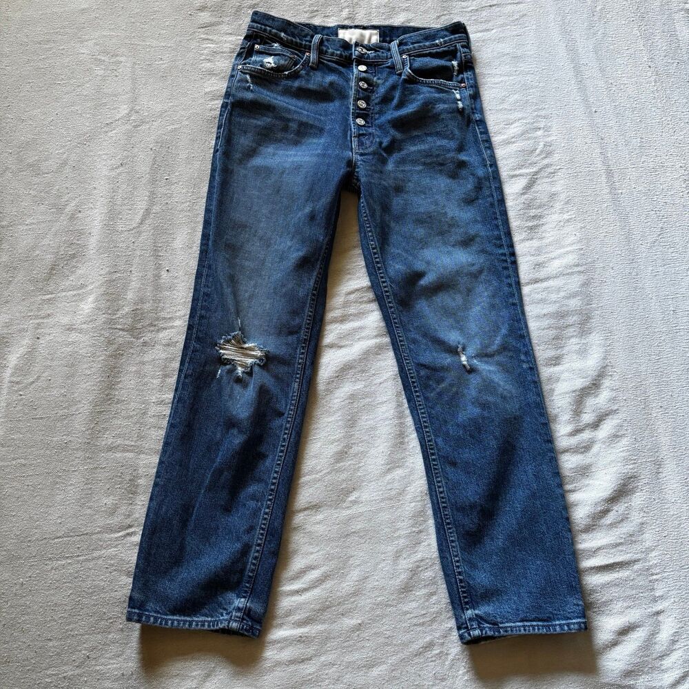 MOTHER Denim The Pixie Tomcat Ankle Jeans "Born To Bite" – Distressed High Rise